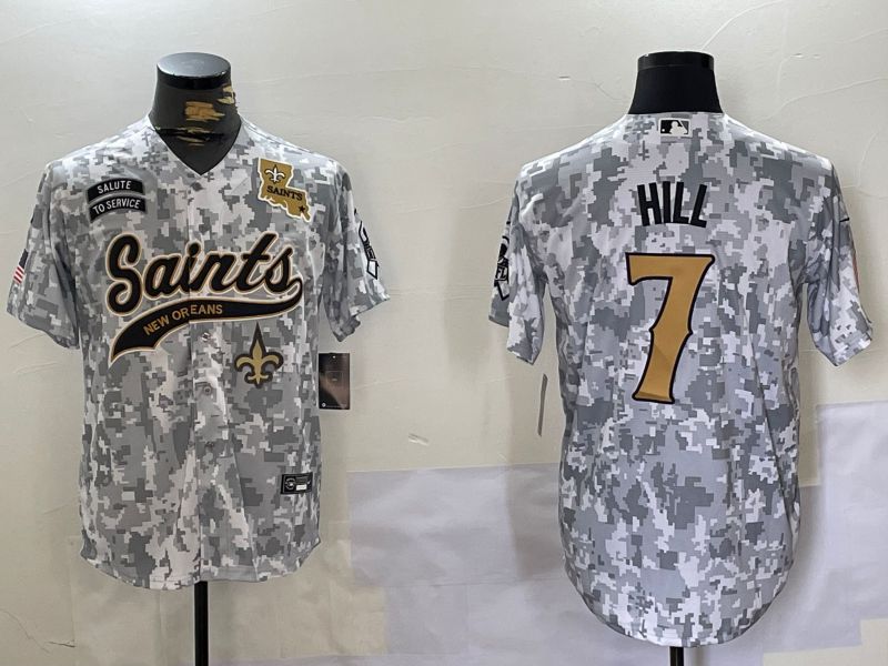 Men New Orleans Saints #7 Hill Nike Arctic Camo 2024 Salute to Service Limited NFL Jersey style 2